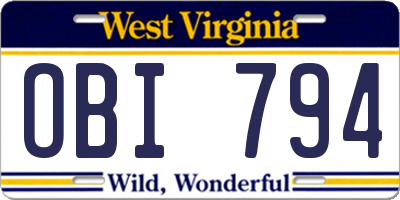 WV license plate OBI794