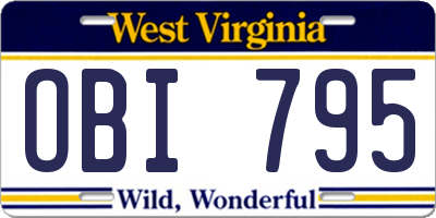 WV license plate OBI795