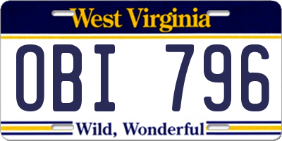 WV license plate OBI796