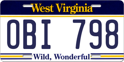 WV license plate OBI798