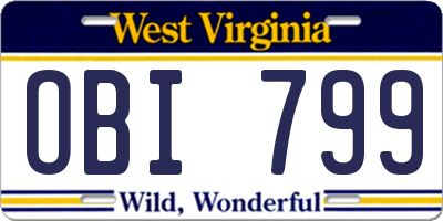 WV license plate OBI799