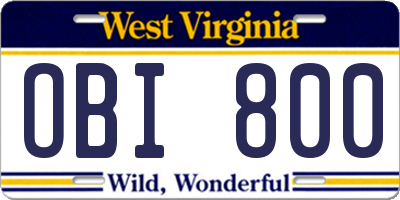 WV license plate OBI800