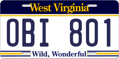 WV license plate OBI801