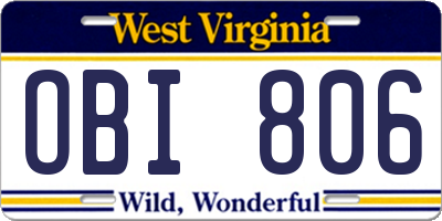 WV license plate OBI806