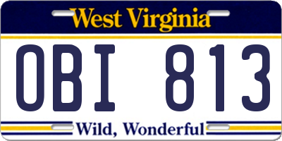 WV license plate OBI813