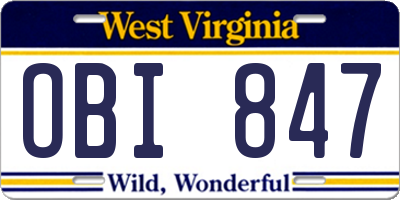 WV license plate OBI847
