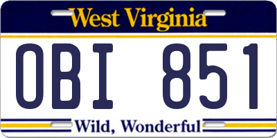 WV license plate OBI851