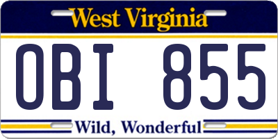 WV license plate OBI855