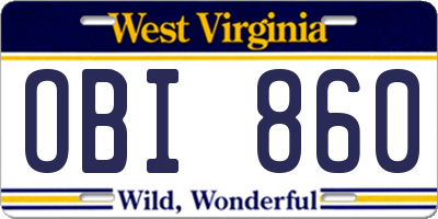 WV license plate OBI860