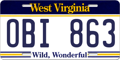 WV license plate OBI863