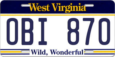 WV license plate OBI870