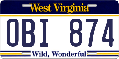 WV license plate OBI874