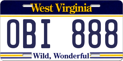 WV license plate OBI888