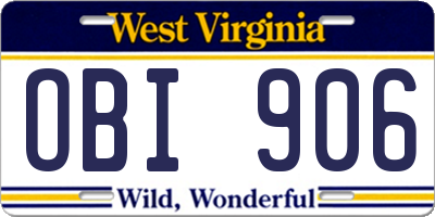 WV license plate OBI906