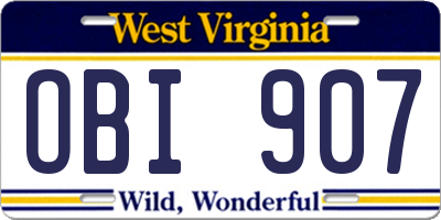 WV license plate OBI907