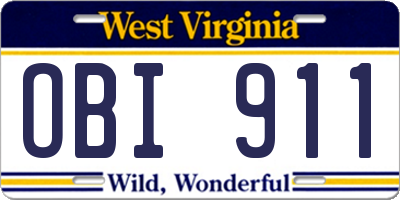 WV license plate OBI911