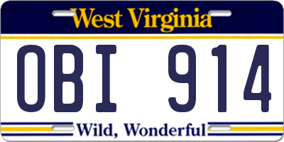 WV license plate OBI914