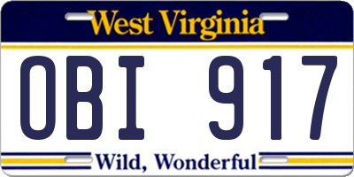 WV license plate OBI917