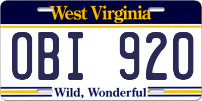 WV license plate OBI920