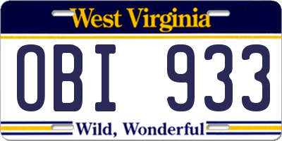 WV license plate OBI933