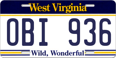 WV license plate OBI936
