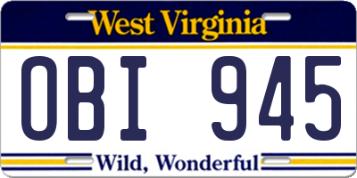 WV license plate OBI945