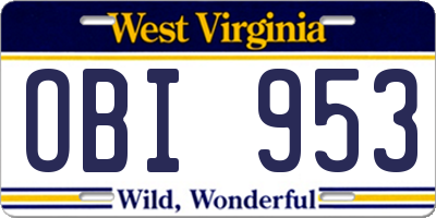WV license plate OBI953