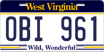 WV license plate OBI961