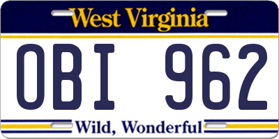 WV license plate OBI962