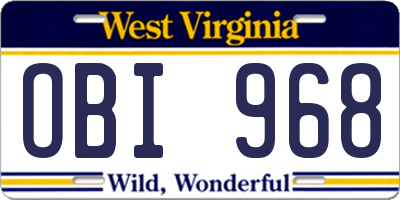WV license plate OBI968