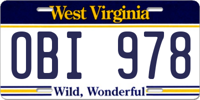 WV license plate OBI978