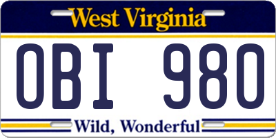 WV license plate OBI980