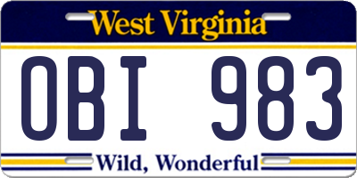 WV license plate OBI983