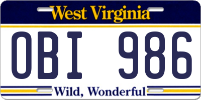 WV license plate OBI986