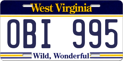 WV license plate OBI995