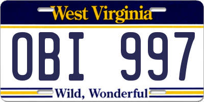 WV license plate OBI997