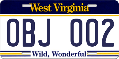 WV license plate OBJ002