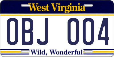 WV license plate OBJ004