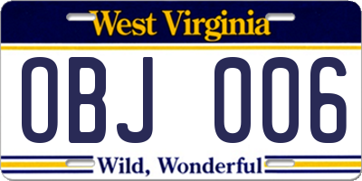 WV license plate OBJ006