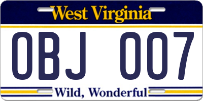 WV license plate OBJ007
