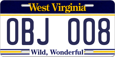 WV license plate OBJ008