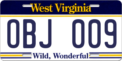 WV license plate OBJ009