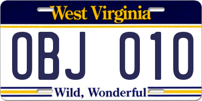WV license plate OBJ010