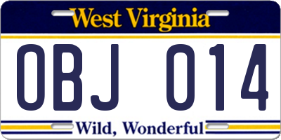 WV license plate OBJ014