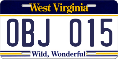 WV license plate OBJ015