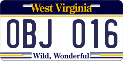 WV license plate OBJ016