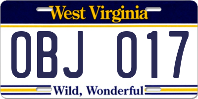 WV license plate OBJ017