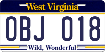 WV license plate OBJ018