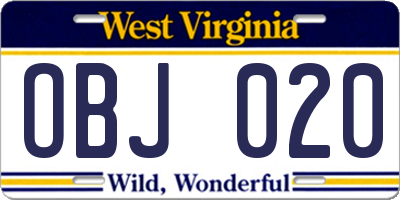 WV license plate OBJ020