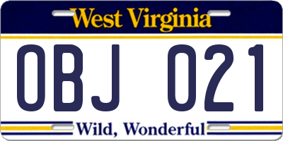 WV license plate OBJ021